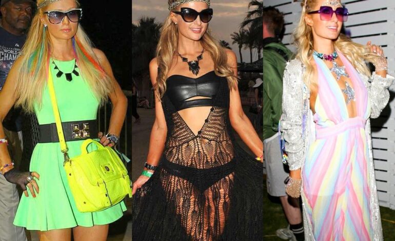 Paris Hilton Dazzles in Bold Fishnet Catsuit at Coachella 2025