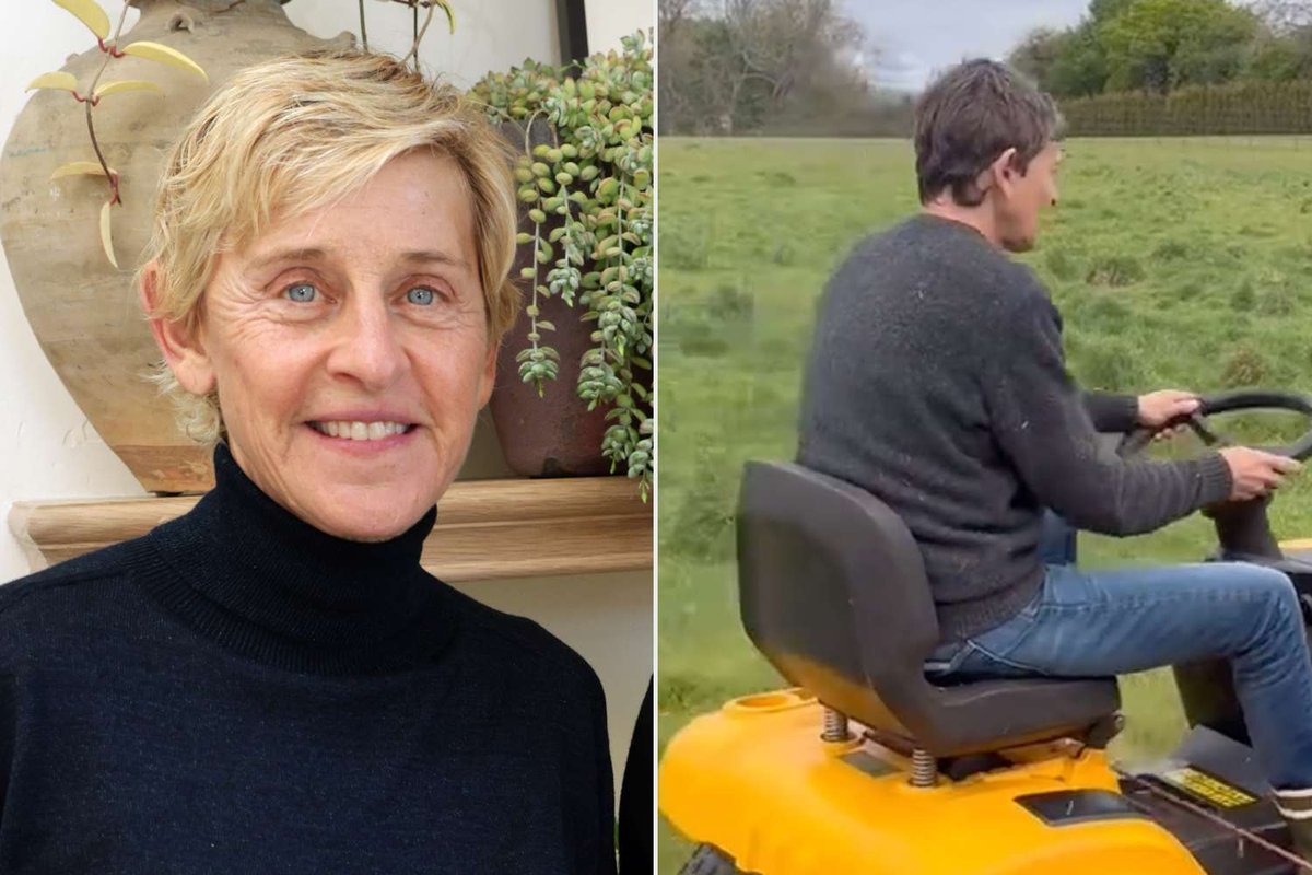 Ellen DeGeneres Mows Sprawling English Lawn in Rare Brunette Reveal