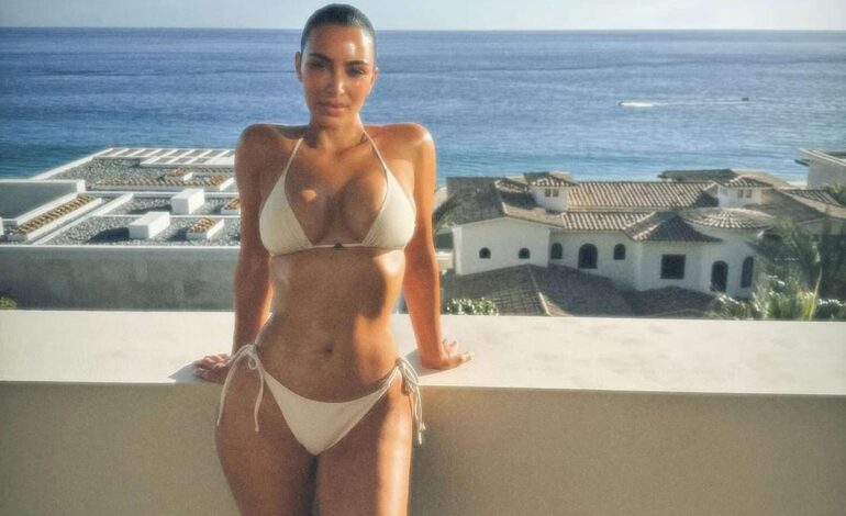 Kim Kardashian Dons Bold Bikinis in Gilded Bedroom Oasis
