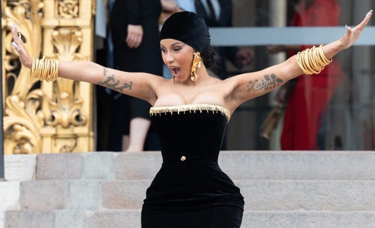 Cardi B Channels Nun-Chic With Sculpted Gown at Paris Fashion Week