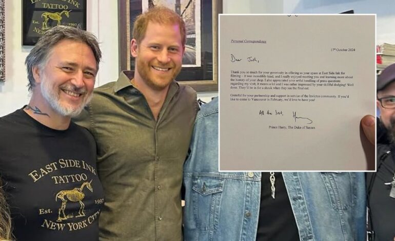 Prince Harry Praises NYC Tattoo Artist’s ‘Skillful Press Dodging’ in Personal Note
