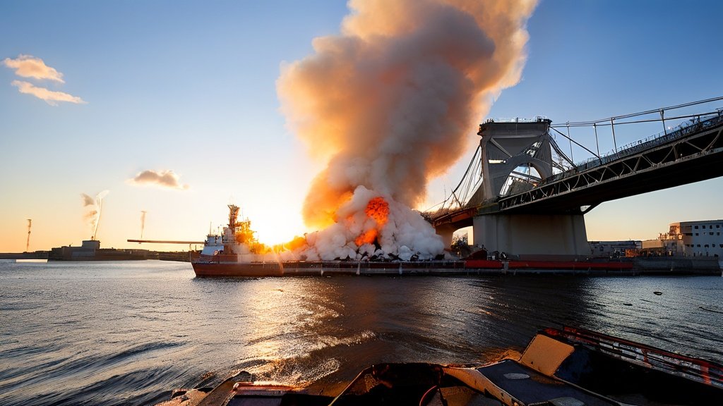 Explosion Rocks Baltimore’s Key Bridge — Crew Survives Chaos Amid Smoke and Fury