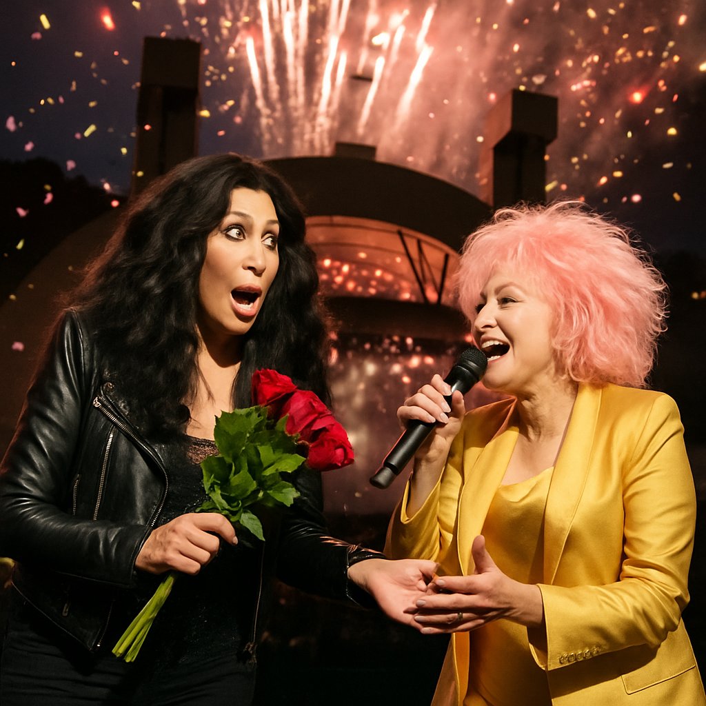 Cher crashes Cyndi Lauper’s Hollywood Bowl farewell for joyful duet, fireworks, and a queen-to-queen mic drop
